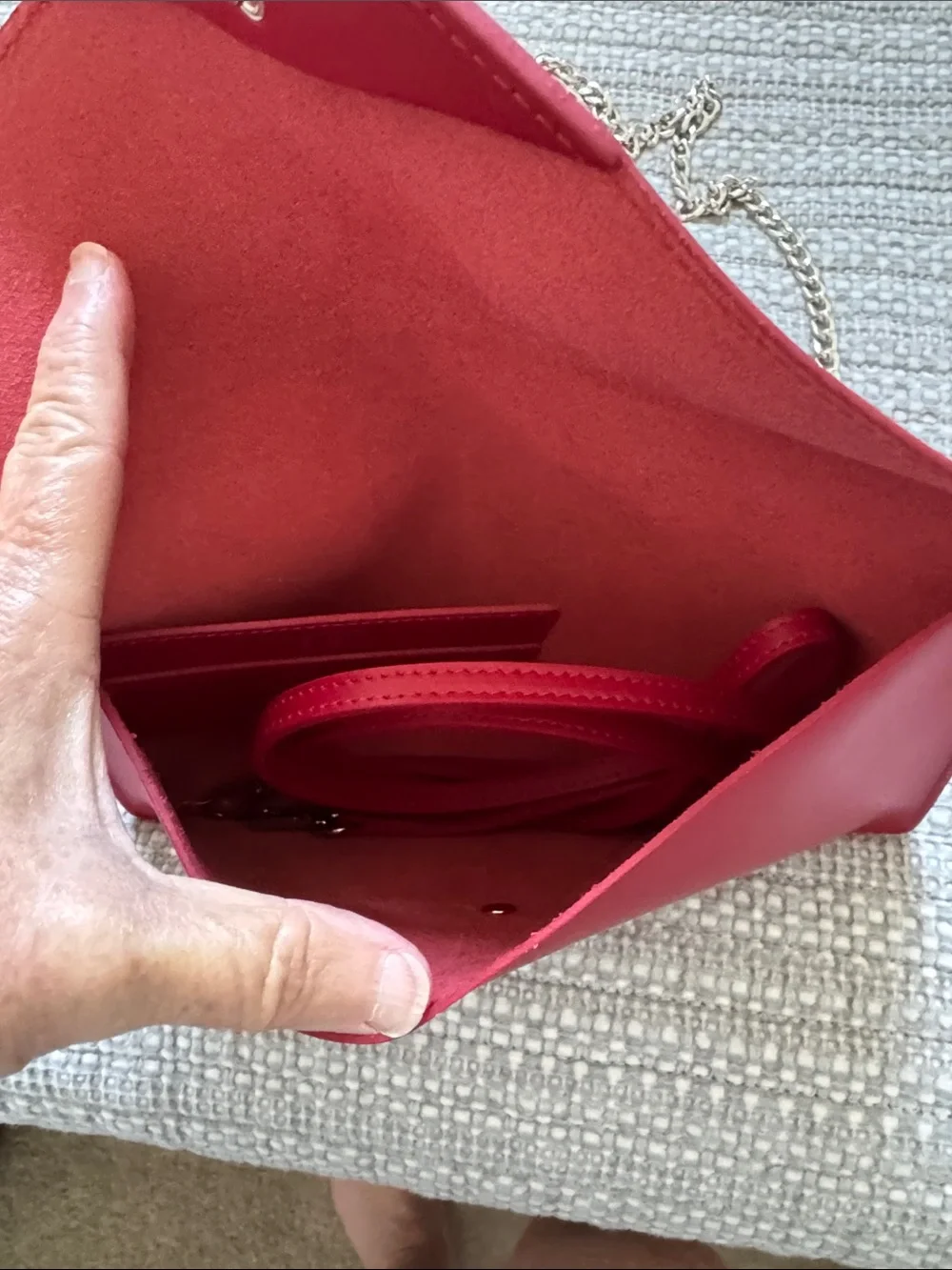 Paris Red Leather Envelope Chain Shoulder Bag. Lancaster Paris. Never used